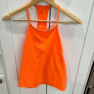 Lululemon neon orange singed racer back running tank open sides size 2